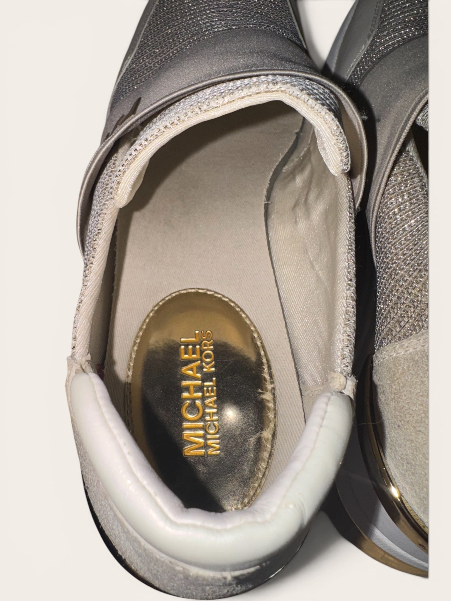 Michael Kors "Bodie" Cream & Gold Glitter Knit Slip-On Sneakers