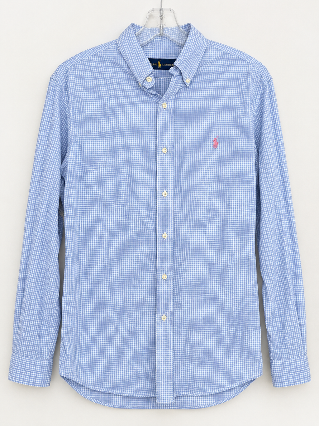 Ralph Lauren Blue Microcheck Button-Down Shirt, Neck 16