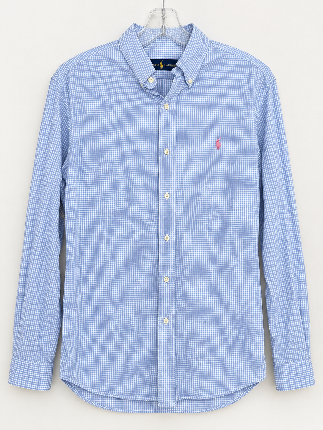 Ralph Lauren Blue Microcheck Button-Down Shirt, Neck 16