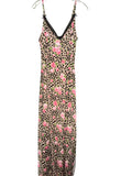 Leopard & Pink Rose Lace-Trim Maxi Nightgown