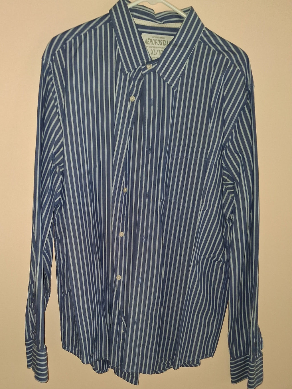 Aéropostale Blue & Cream Striped Cotton Shirt