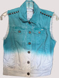 Bullhead Teal Ombré Studded Denim Vest