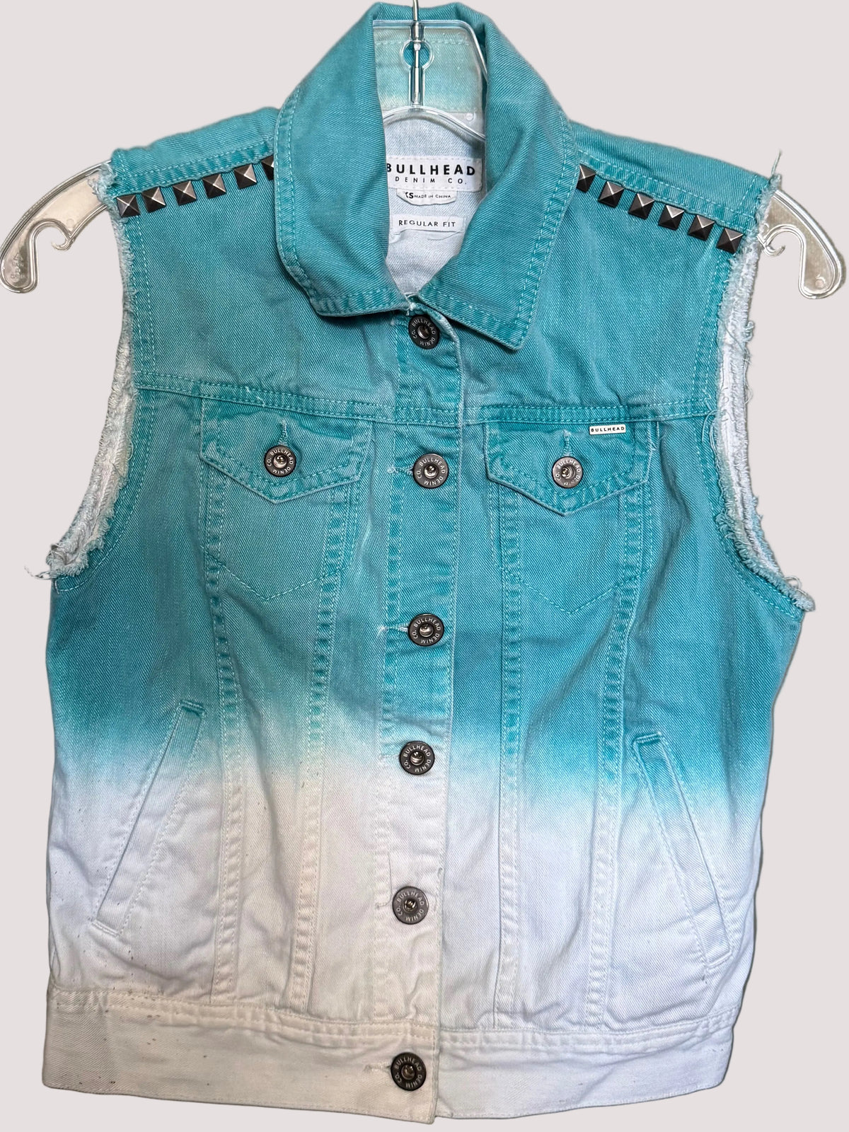 Bullhead Teal Ombré Studded Denim Vest