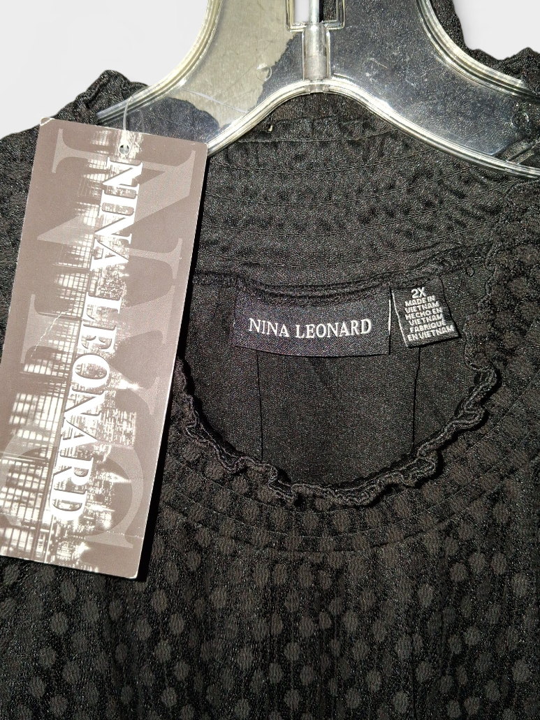 NWT Nina Leonard Black Textured Lace Long Sleeve Dress
