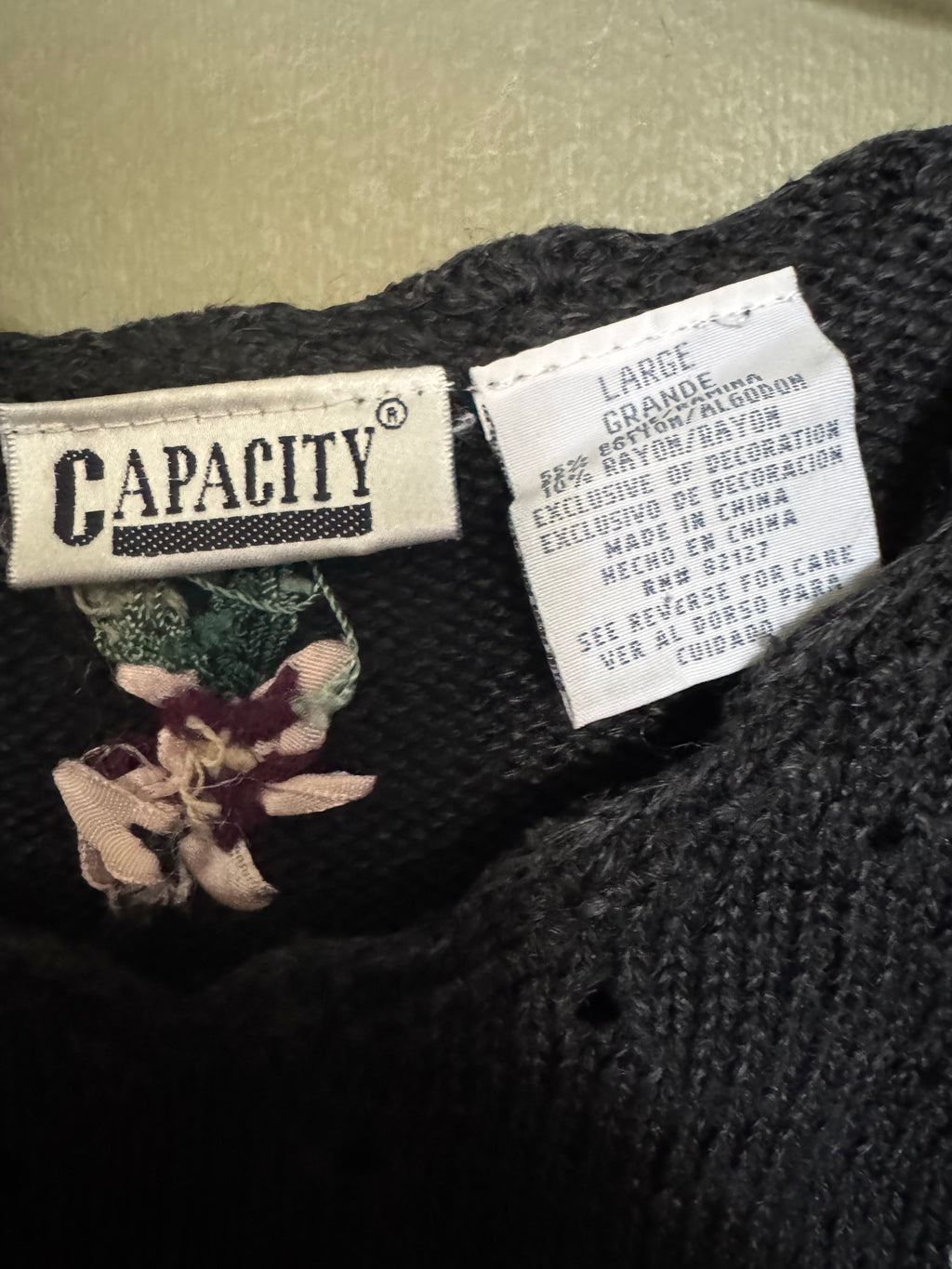 Capacity Black Floral Embroidered Sweater