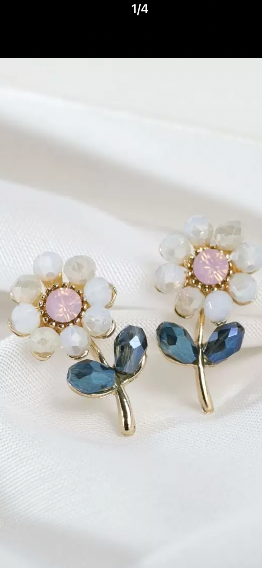 Pink Crystal Daisy Flower Stud Earrings