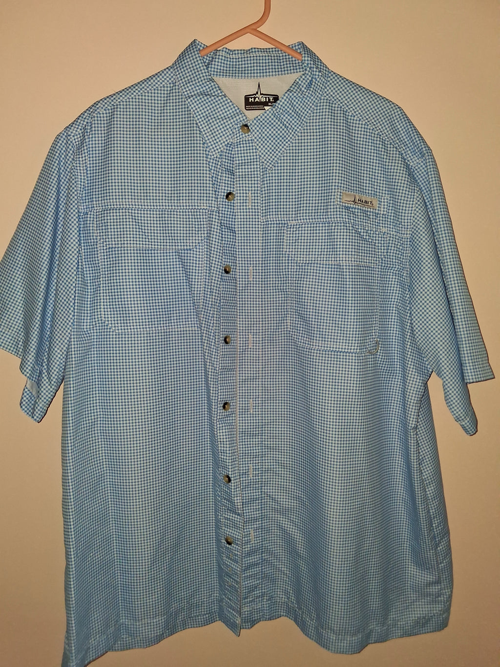 Habit Blue & White Gingham Short-Sleeve Fishing Shirt