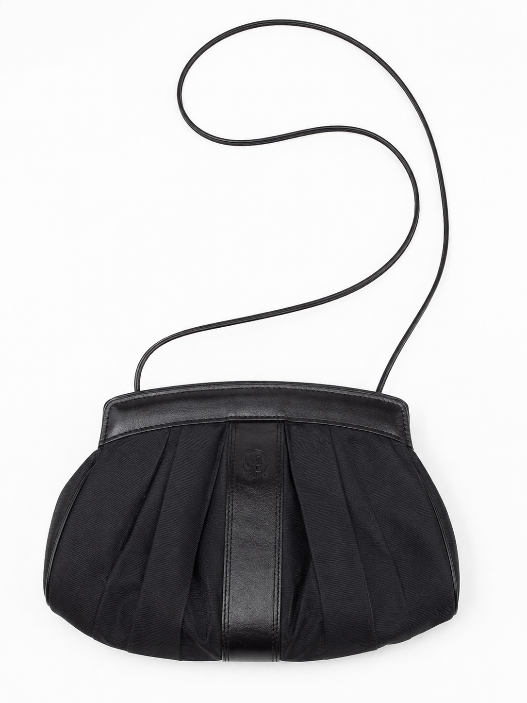 Vintage FENDI ROMA Black Faille Canvas & Leather Ruched Crossbody Pouch Bag