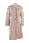 Vintage Valentino Boutique Pink Silk Noil Canvas Collarless Skirt Suit - Made in Italy