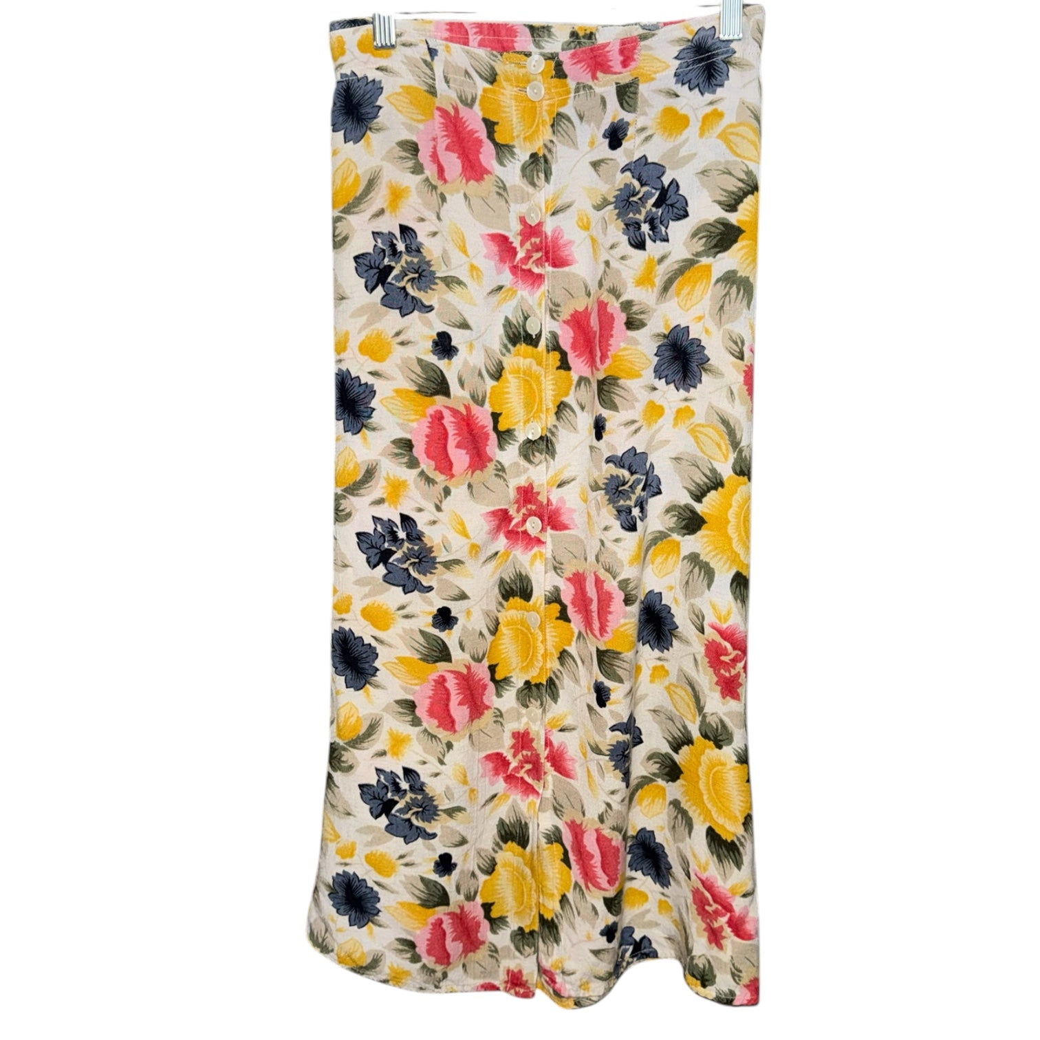 Select Floral Button-Front Linen Blend Midi Skirt