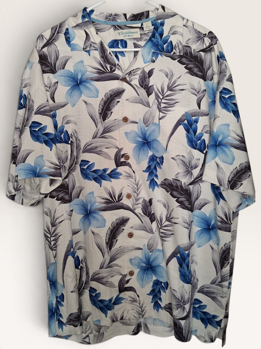 Caribbean Silk Blend Blue Hibiscus Hawaiian Shirt