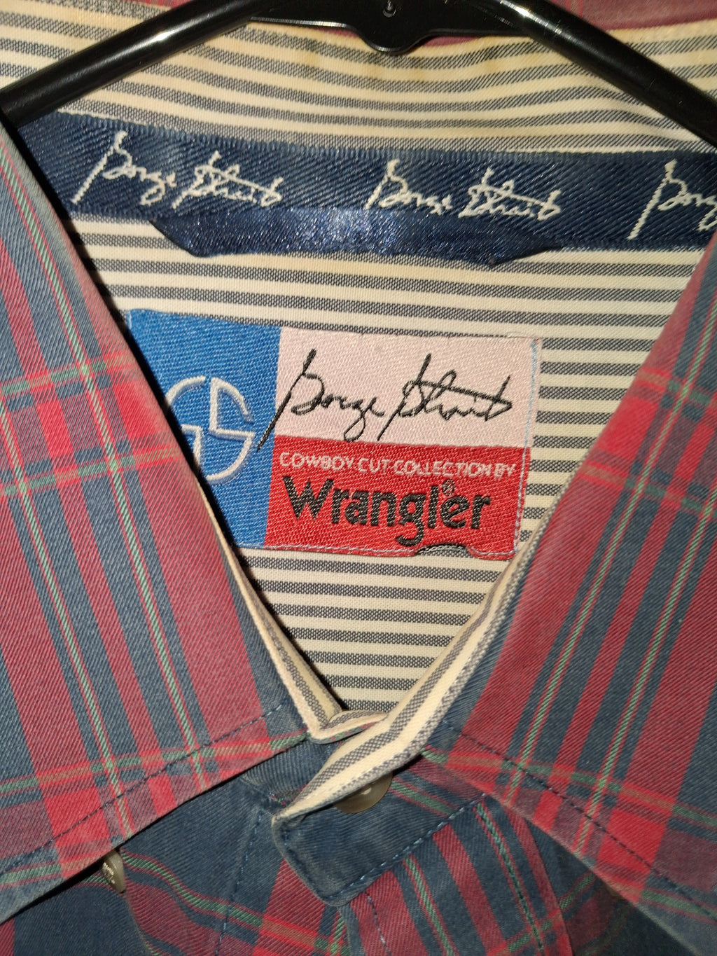 Wrangler George Strait Cowboy Cut Navy & Red Plaid Shirt