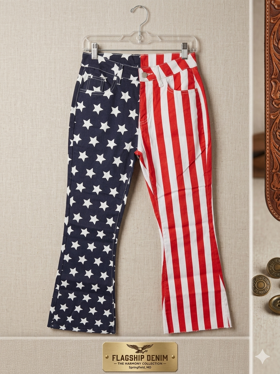 Premium Patriotic Split Design Bell Bottom Jeans