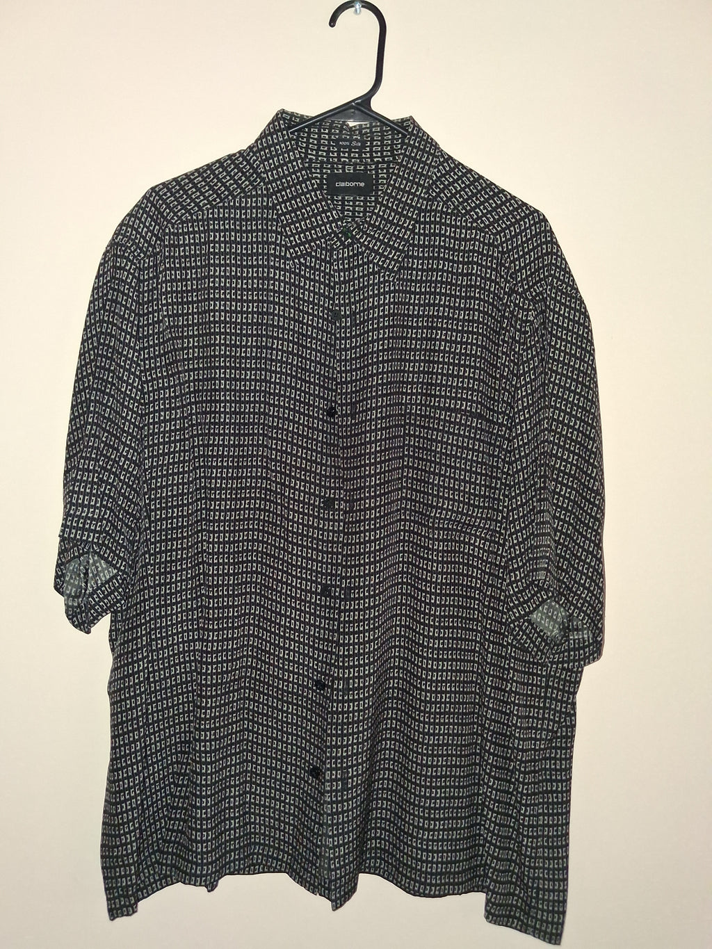 Claiborne Black & Cream Geometric 100% Silk Shirt