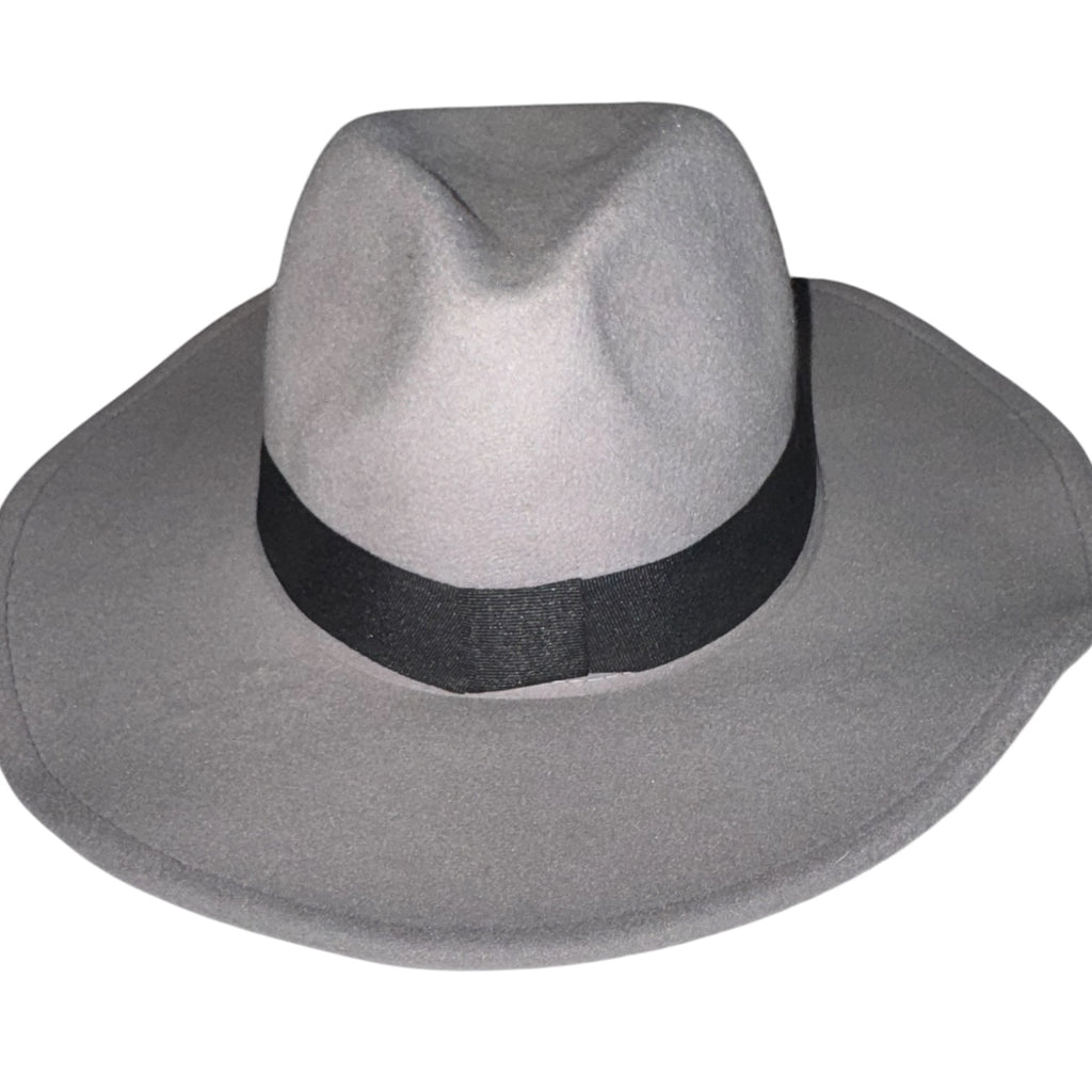 Light Gray Wide Brim Fedora Hat | Classic Rancher Style with Black Band