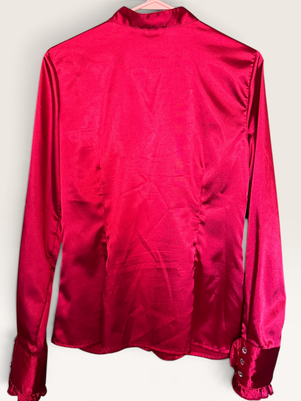 IZ Byer California Red Satin Ruffle Blouse