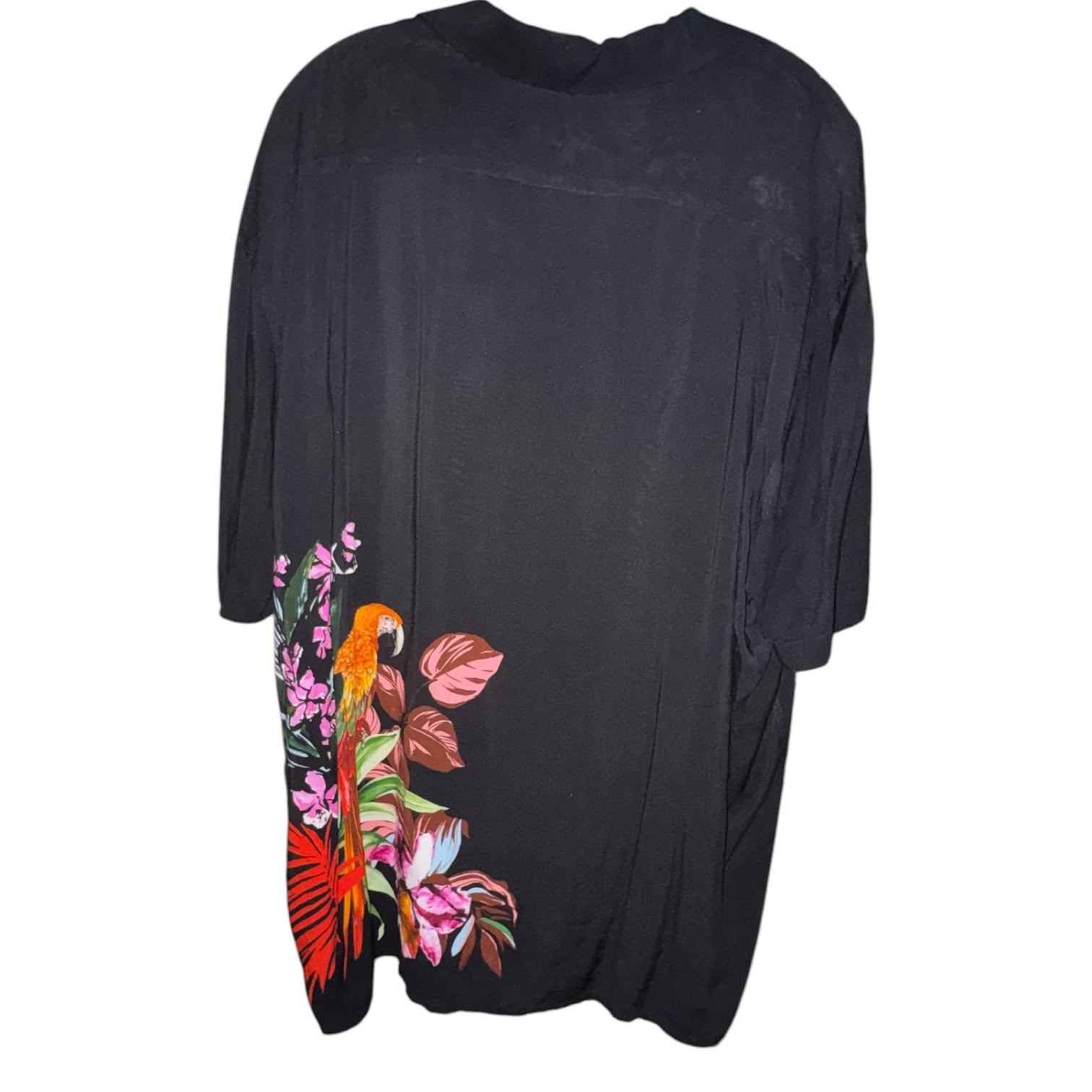 Express Men’s Black Tropical Parrot Short Sleeve Button-Up Shirt