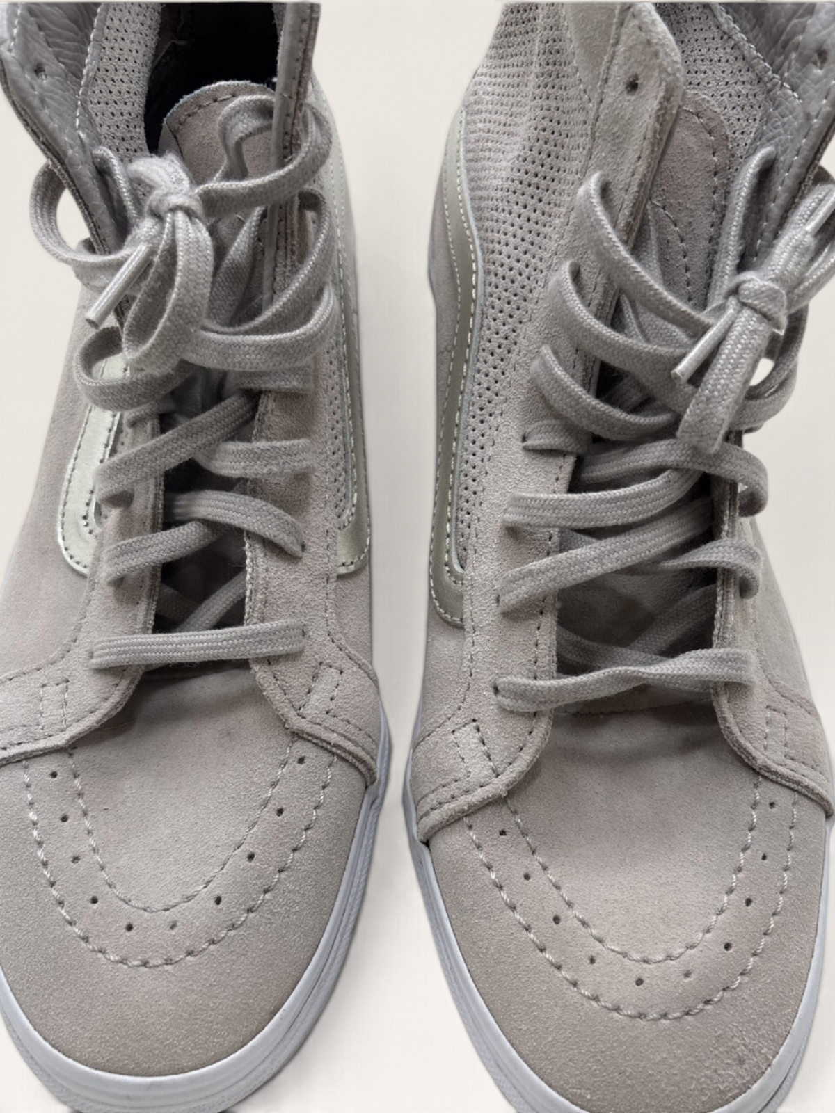Vans Sk8-Hi Gray Suede Sneakers with Metallic Silver Sidestripe