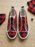 Girlie Girl Originals Red Buffalo Plaid Canvas Slip On Sneakers Distressed