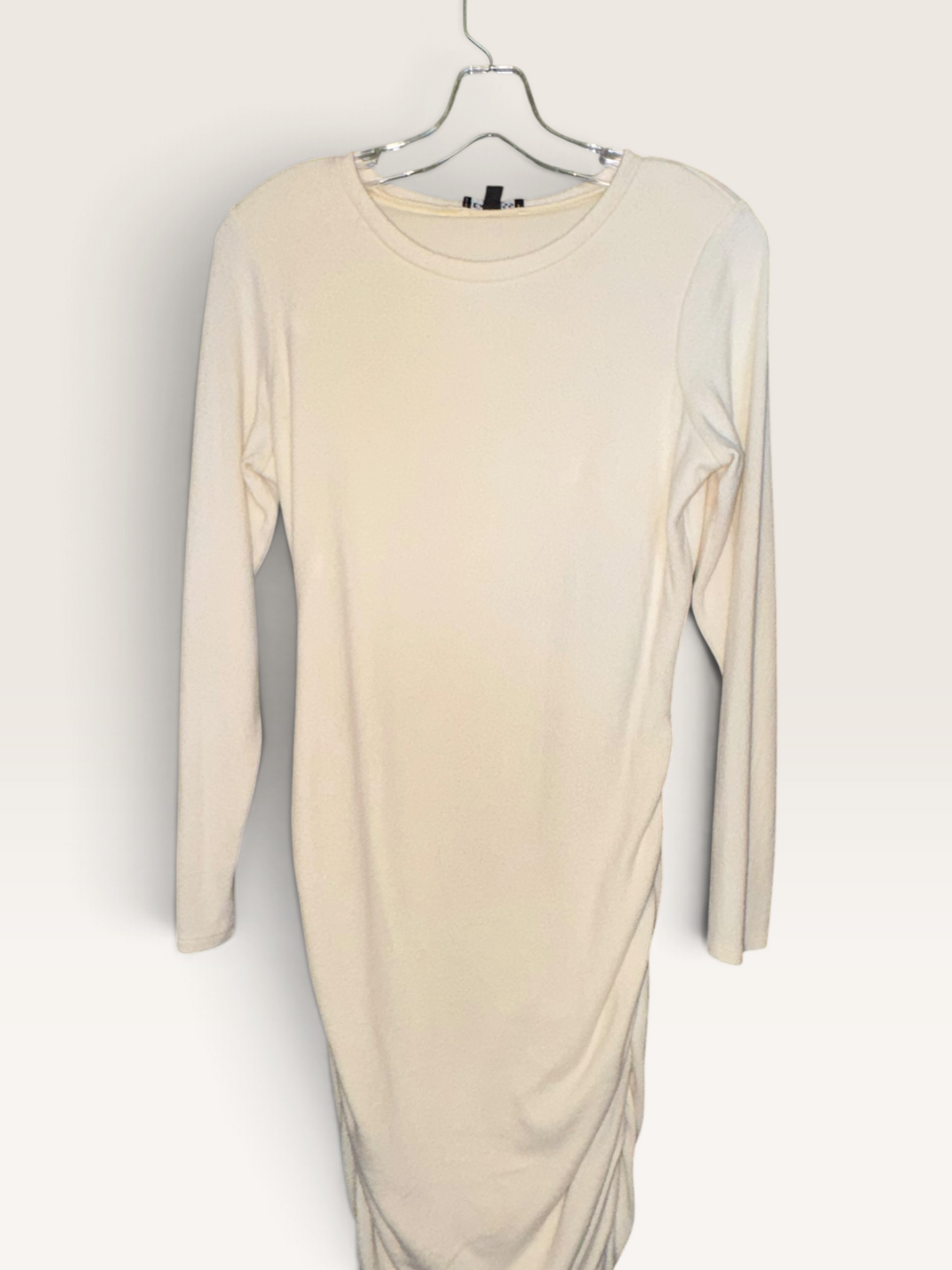 Express Ivory Long-Sleeve Ruched Dress