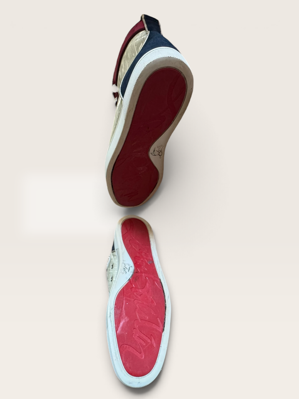 Christian Louboutin Louis Orlato Cream & Burgundy High-Top Sneakers