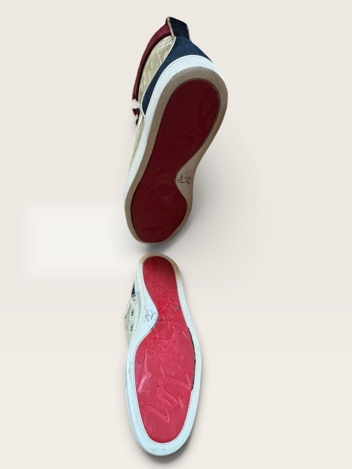 Christian Louboutin Louis Orlato Cream & Burgundy High-Top Sneakers