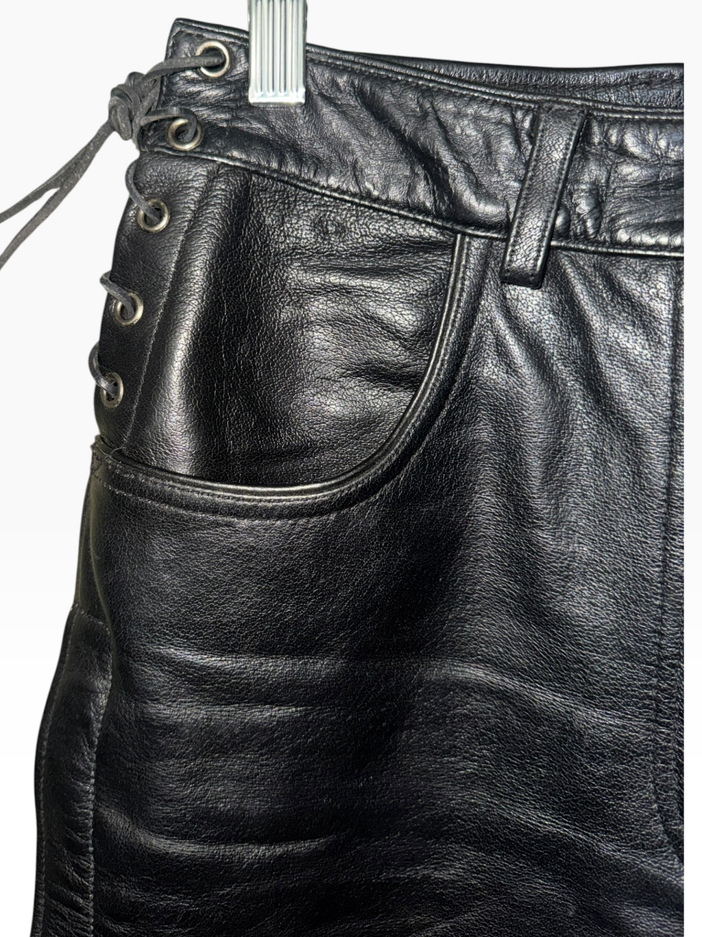 Vintage Black Highway One Genuine Leather Lace-Up Moto Pants