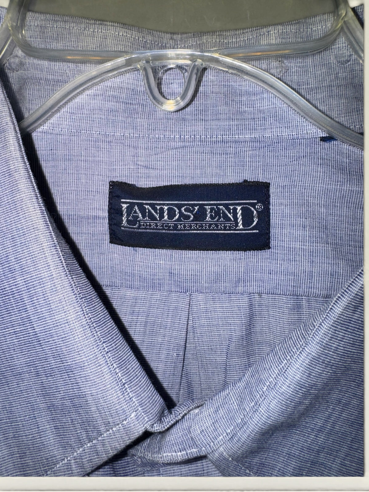 Lands' End Direct Merchants Men's Blue Fine Textured Button-Down Shirt
