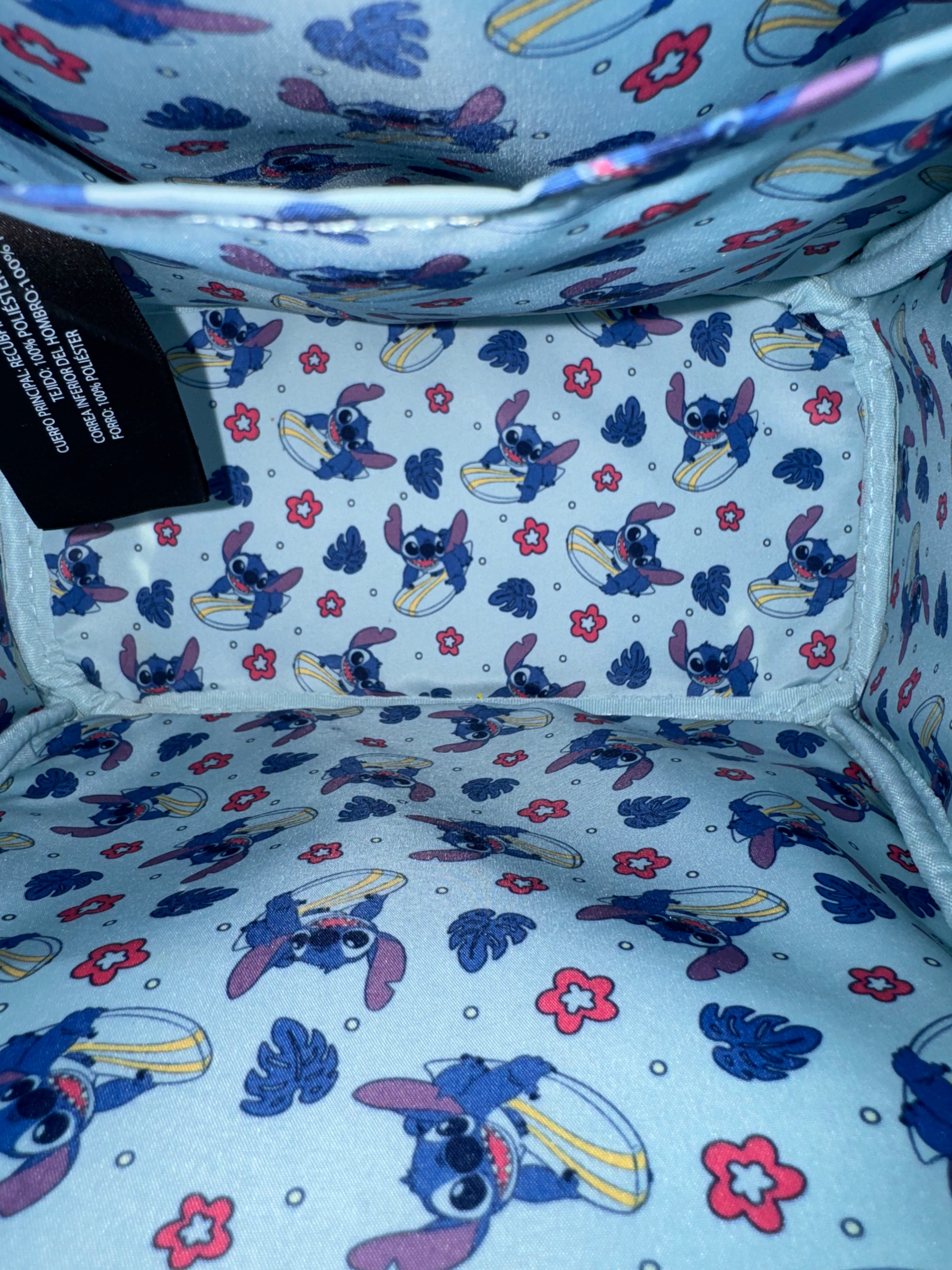 Loungefly Disney Lilo & Stitch Animal Friends Mini Backpack – Stitch Surfing with Ducklings & Sea Turtles