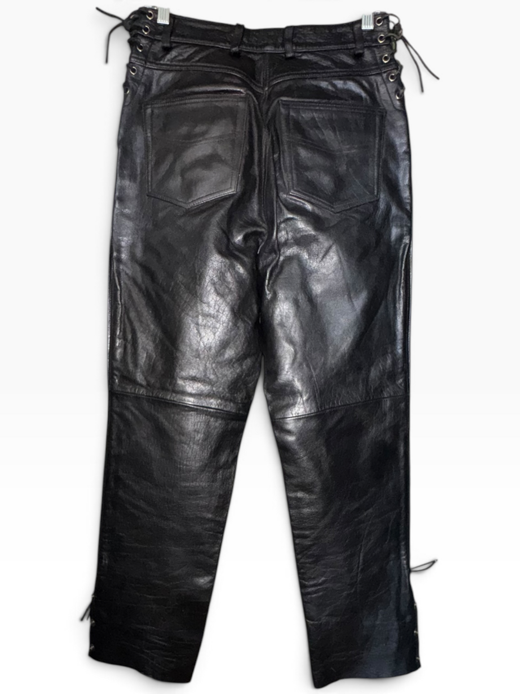 Vintage Black Highway One Genuine Leather Lace-Up Moto Pants