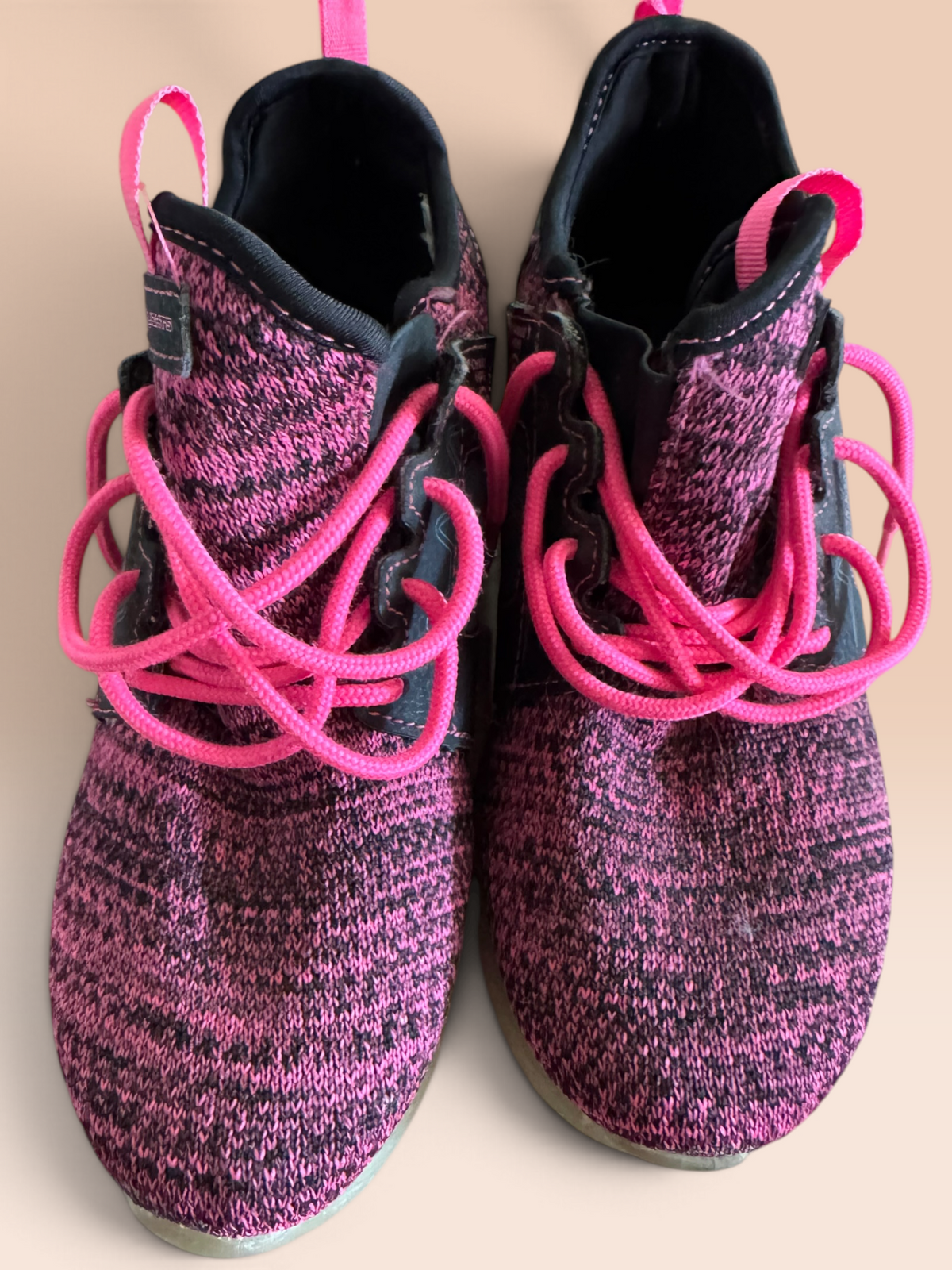 Pink & Black Knit Lace-Up Sneakers