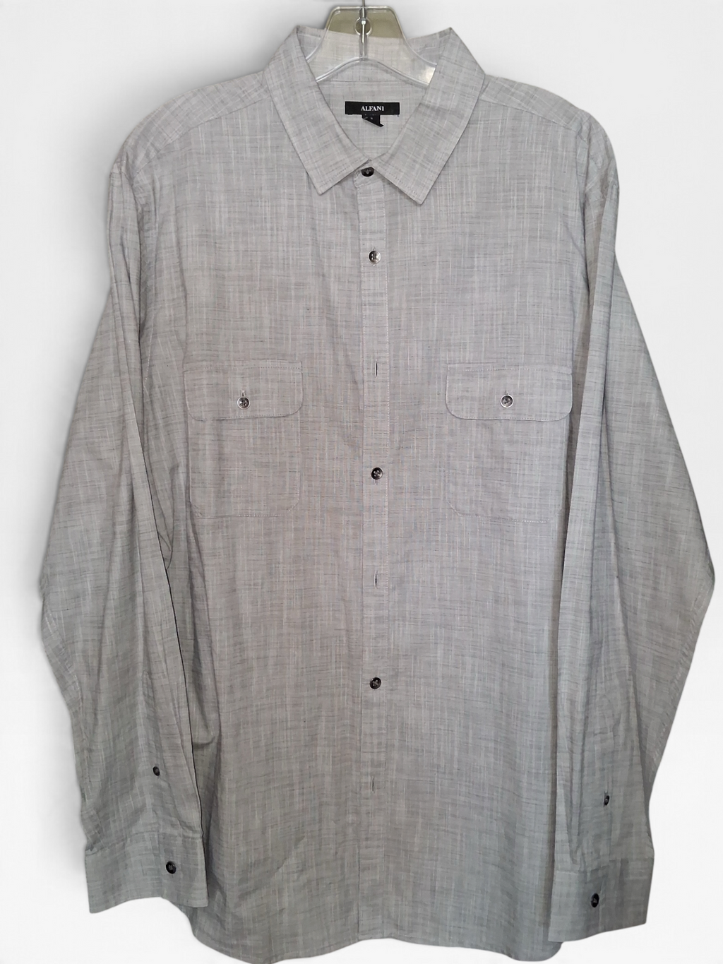 Alfani Men's Light Gray Textured Cotton Long Sleeve Button-Down Shirt