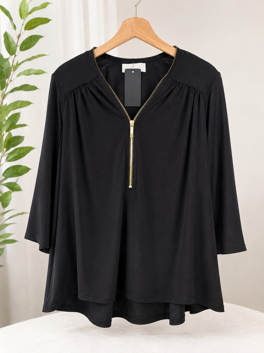 MICHAEL Michael Kors Black Zip-Front Blouse