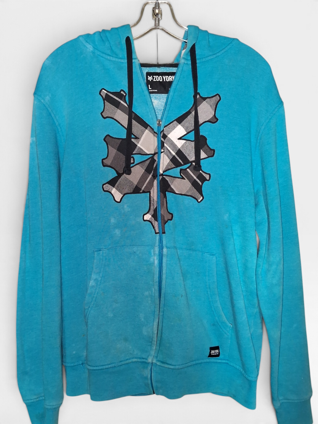 Zoo York Men's Turquoise Plaid Crossbones Full-Zip Hoodie