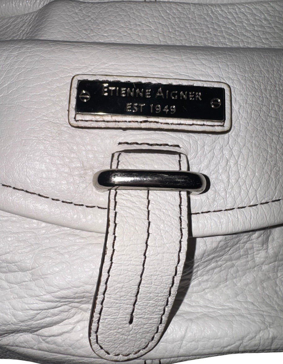 Etienne Aigner White Pebbled Leather Shoulder Bag