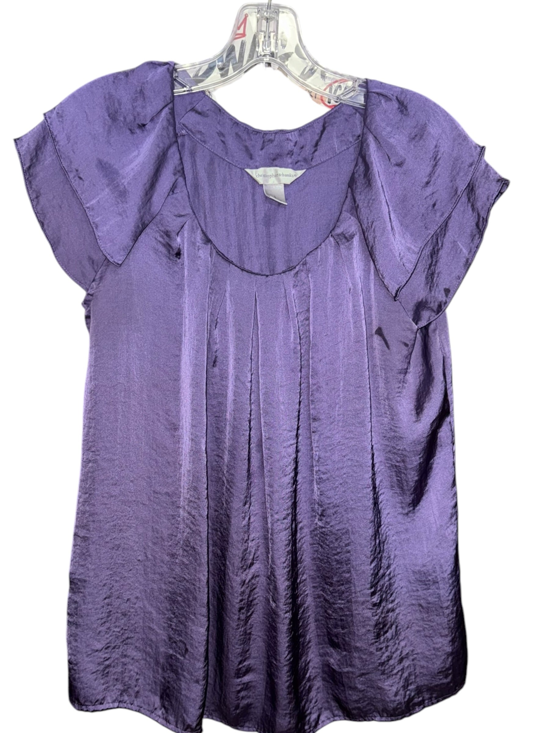 Christopher & Banks Purple Satin Flutter Sleeve Blous