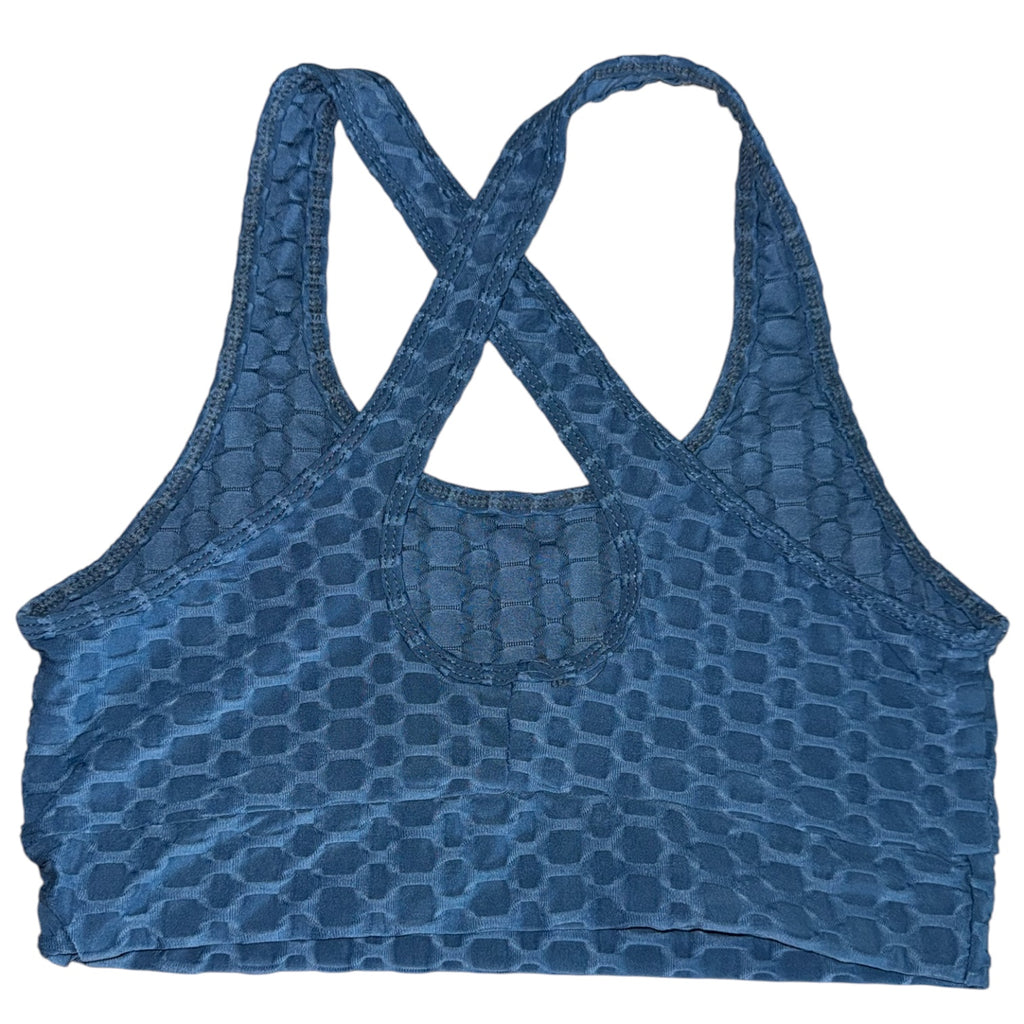 Teal Blue Textured Criss-Cross Sports Bra