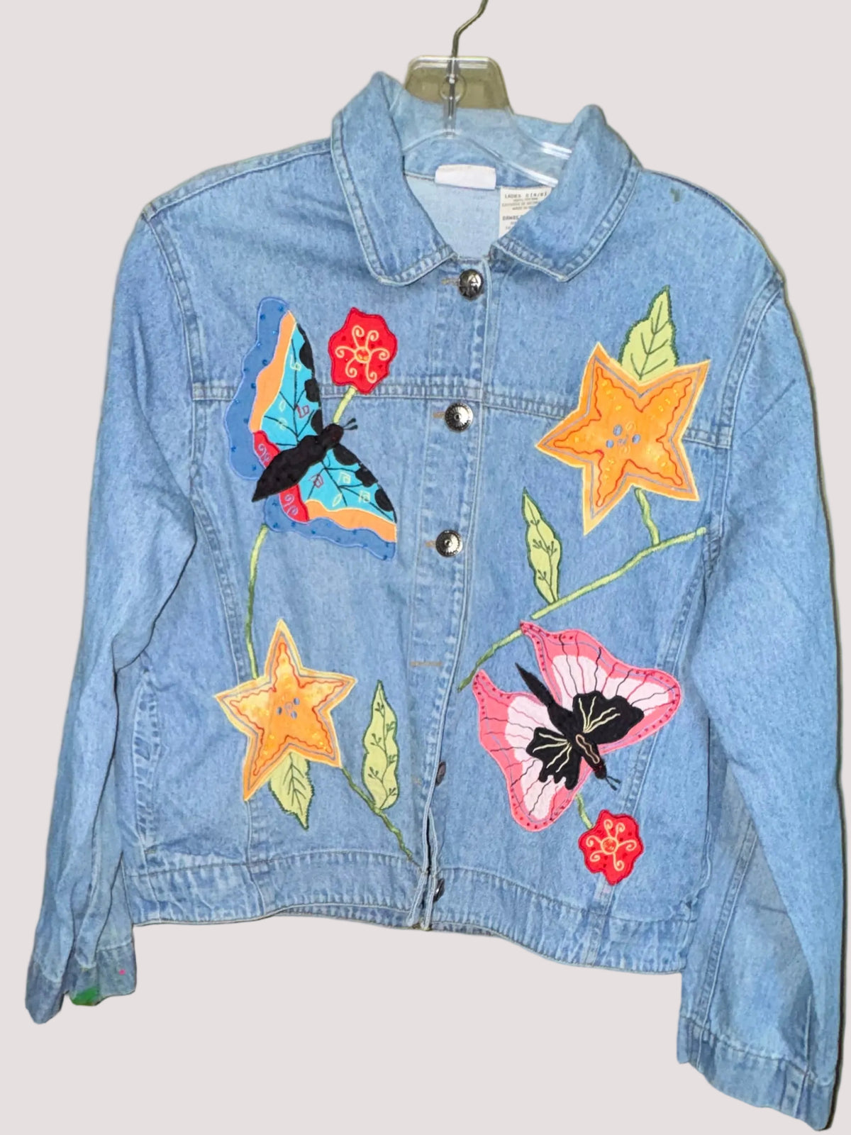 White Stag Floral Appliqué Denim Jacket