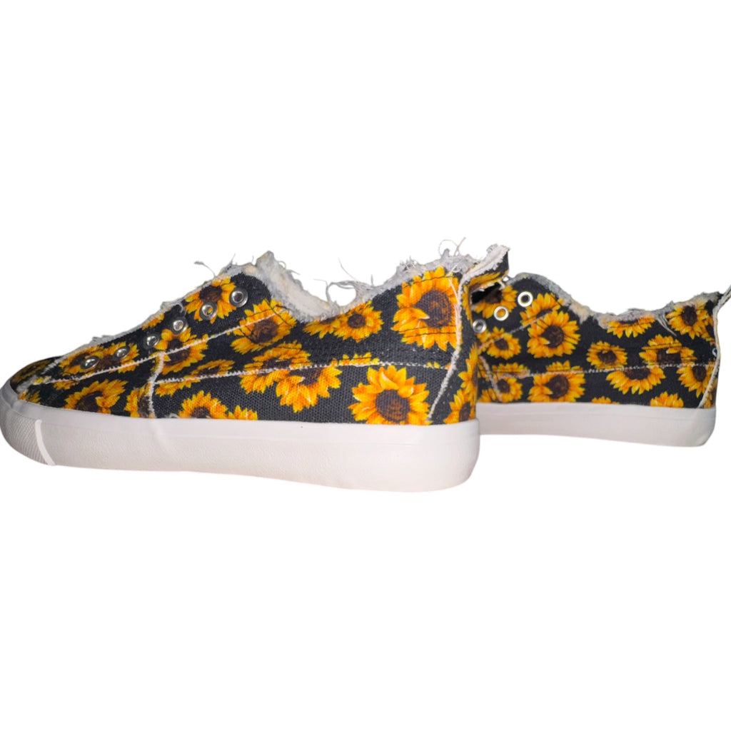 Girlie Girl Originals Sunflower Canvas Slip On Sneakers Distressed