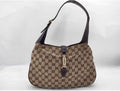 Authentic Gucci Jackie GG Canvas Shoulder Bag Brown Leather Trim + Entrupy COA