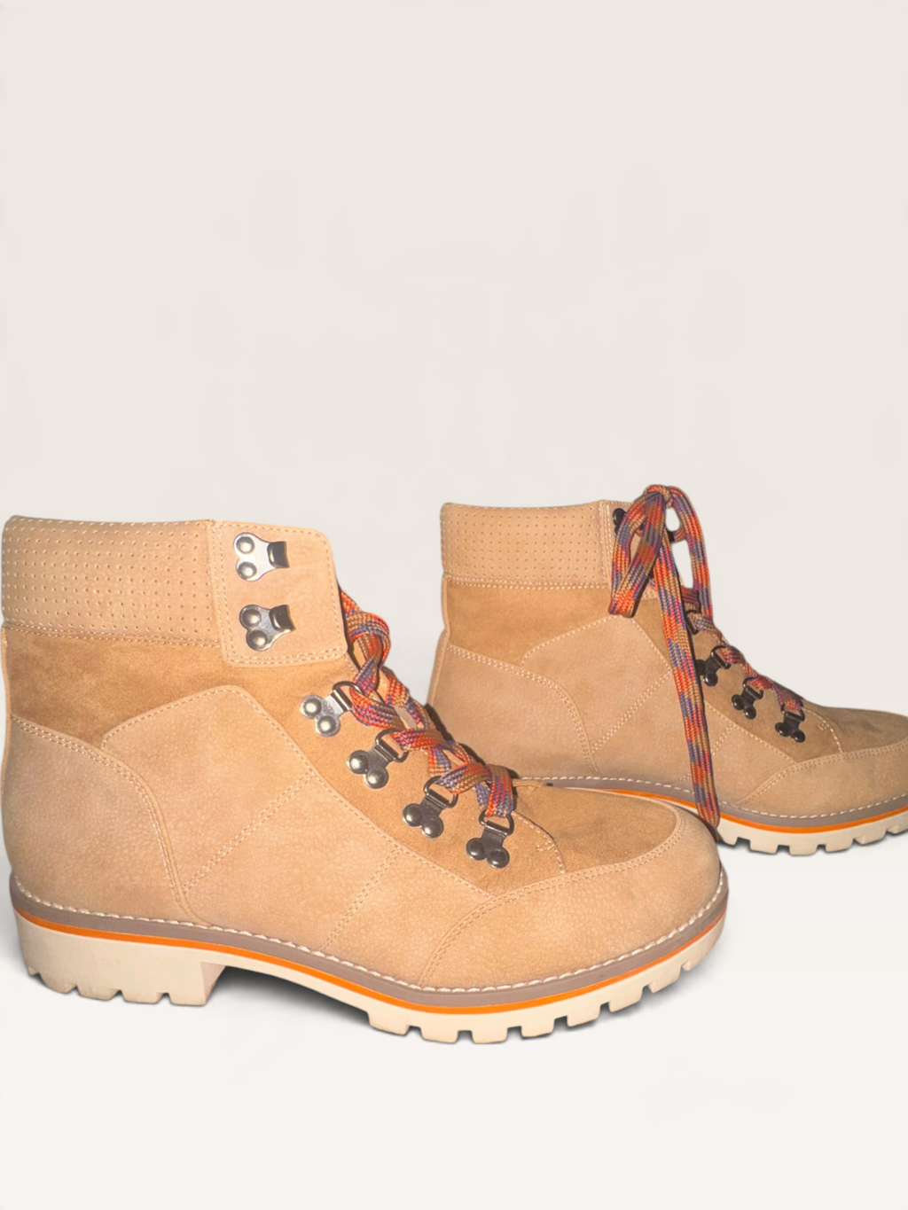 Tan Hiking-Style Ankle Boots with Colorful Laces