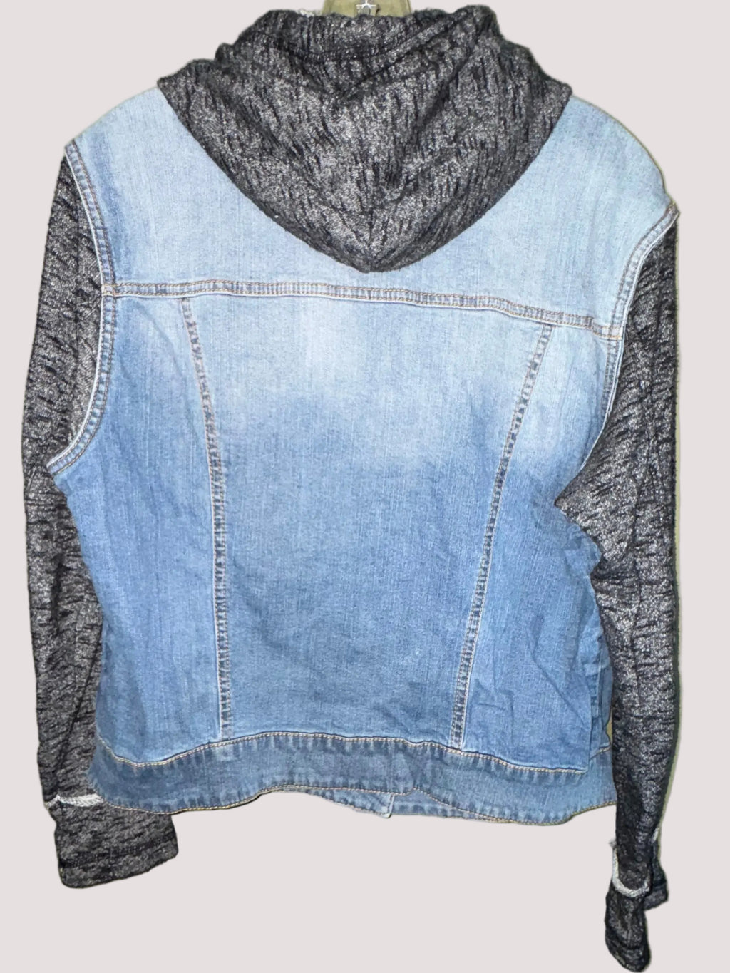 Denim Jacket with Knit Hood & Sleeves