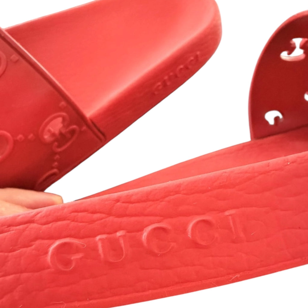Gucci Pursuit GG Cutout Red Rubber Slide Sandals