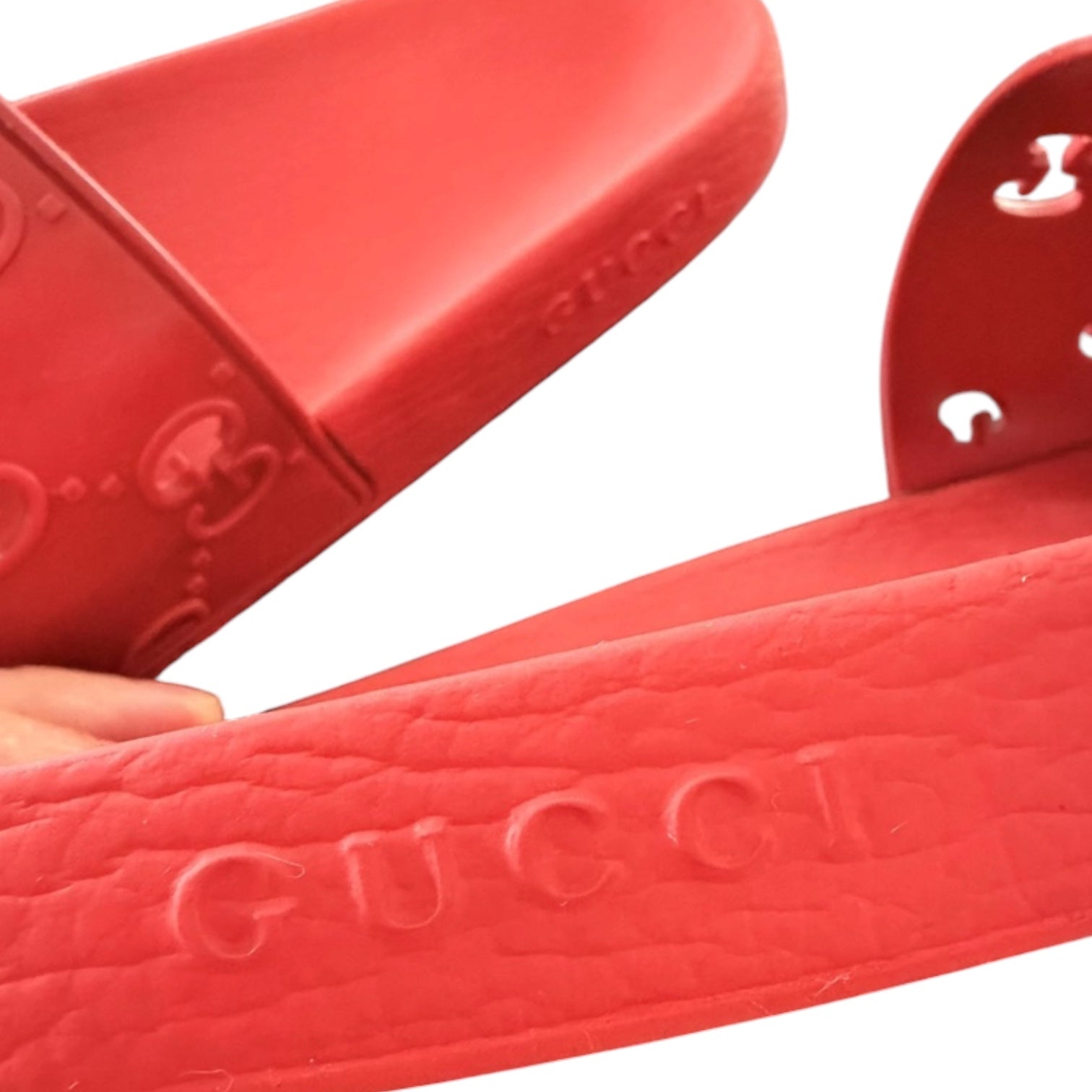 Gucci Pursuit GG Cutout Red Rubber Slide Sandals