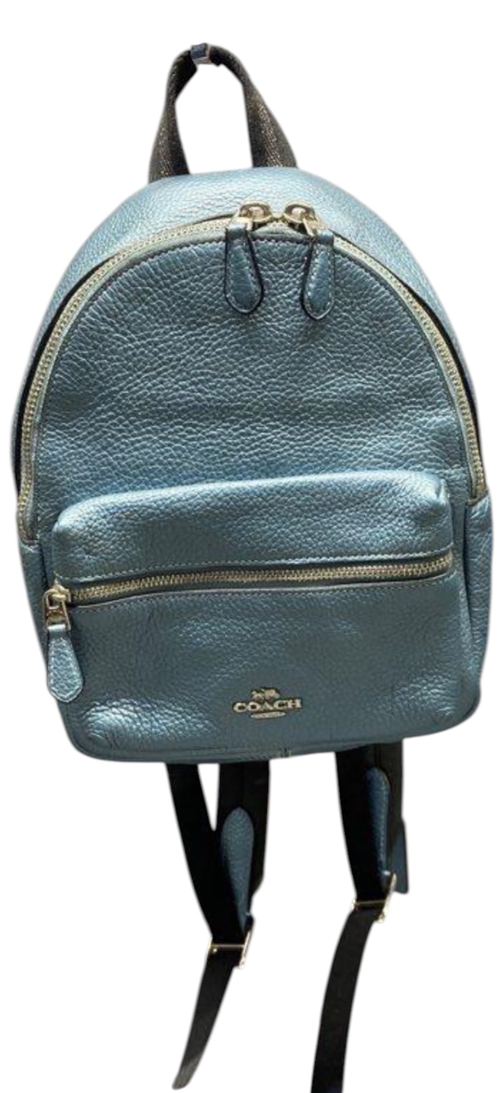 Coach Mini Charlie Metallic Sky Blue Pebbled Leather Backpack