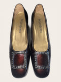 Vintage Yves Saint Laurent Burgundy Patent Leather Logo Buckle Pumps, Low Block Heel