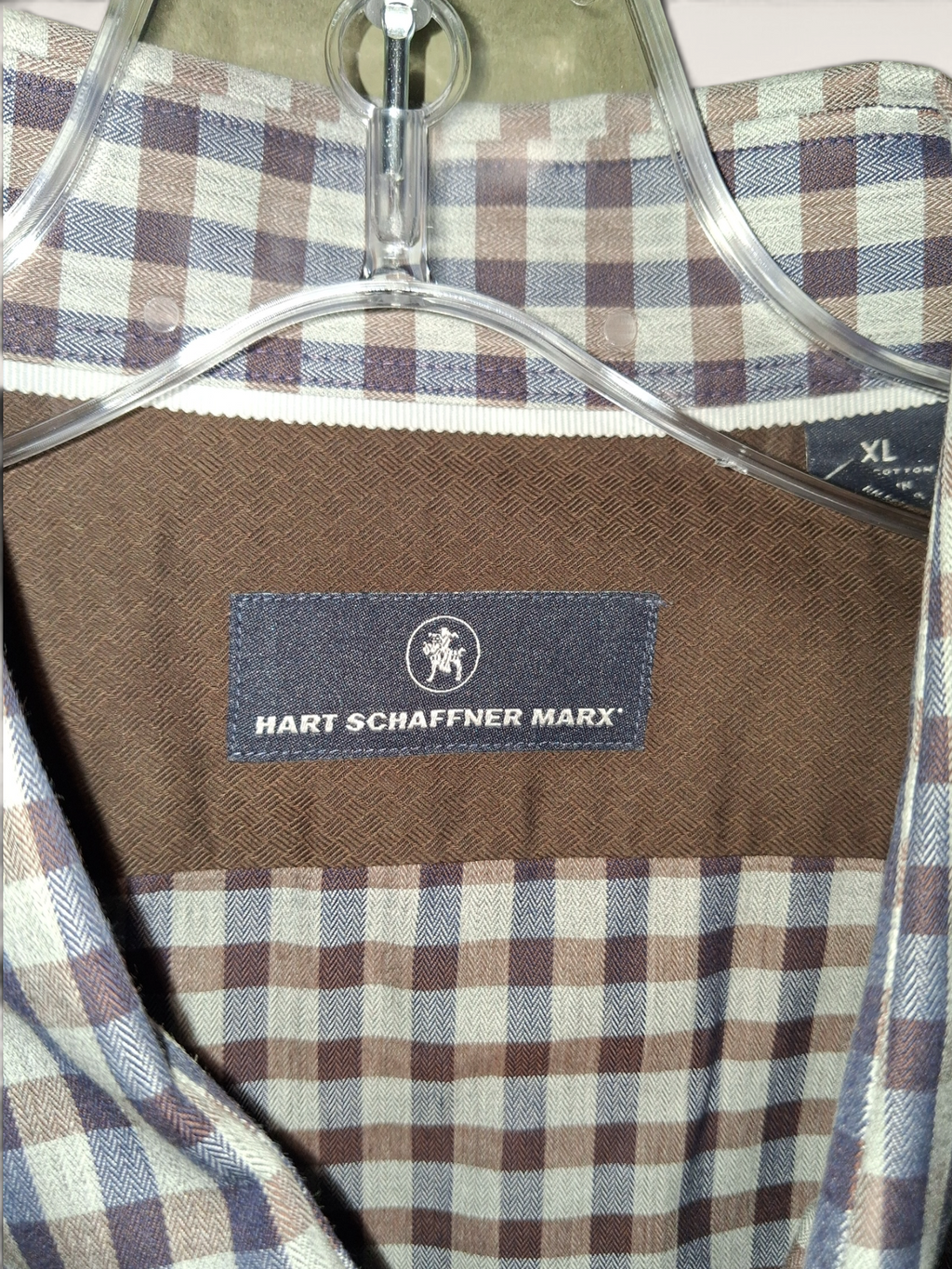 Hart Schaffner Marx Blue & Brown Check Long Sleeve Button-Down Shirt