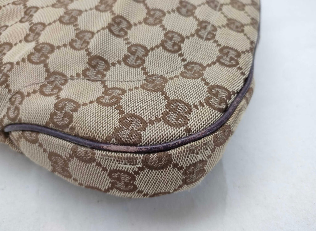 Authentic Gucci Jackie GG Canvas Shoulder Bag Brown Leather Trim + Entrupy COA