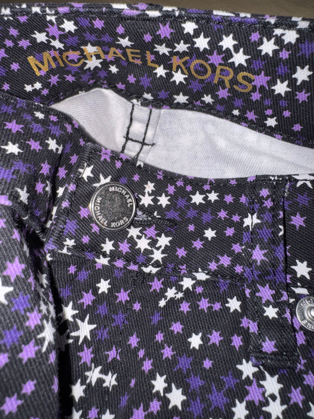 Michael Kors "Izzy Skinny" Purple & White Star Print Pants