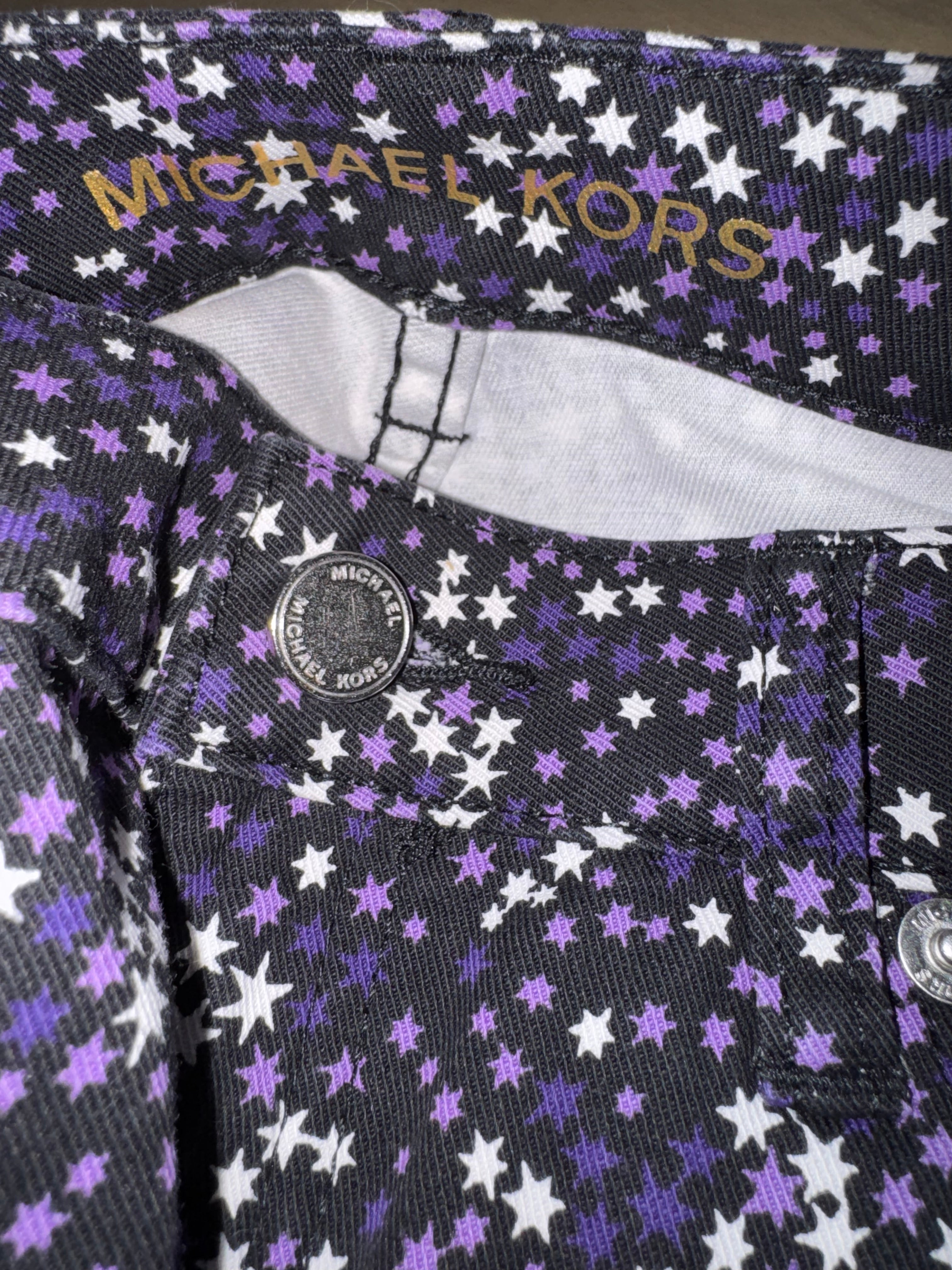 Michael Kors "Izzy Skinny" Purple & White Star Print Pants